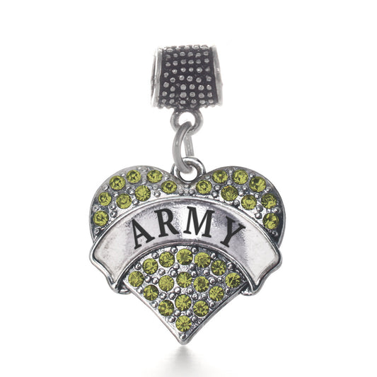 Silver Army Green Pave Heart Memory Charm