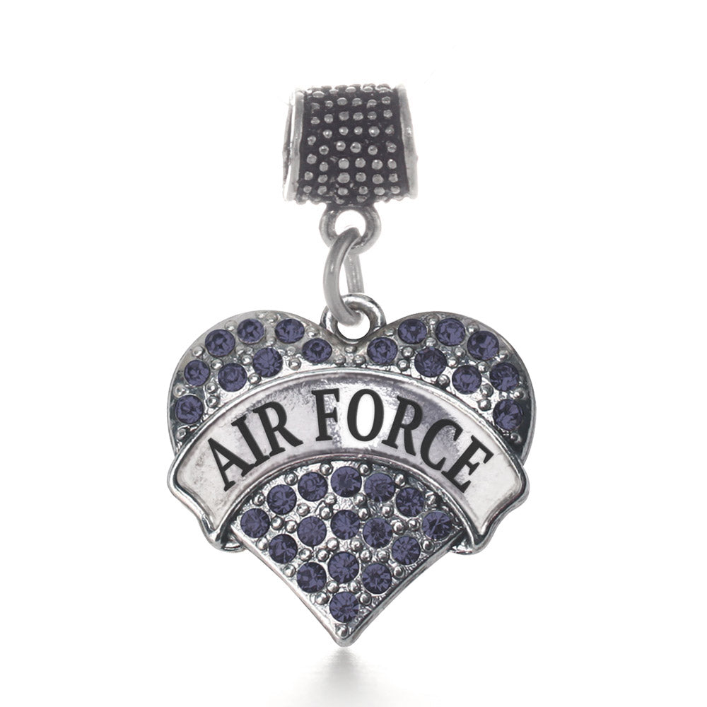 Silver Air Force Blue Pave Heart Memory Charm