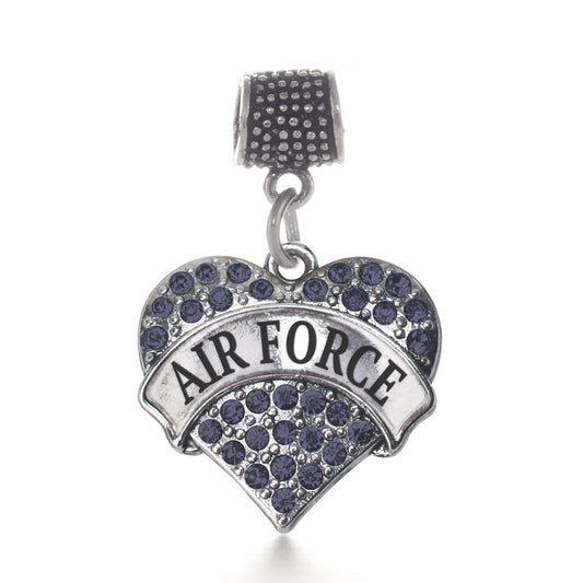 Silver Air Force Blue Pave Heart Memory Charm
