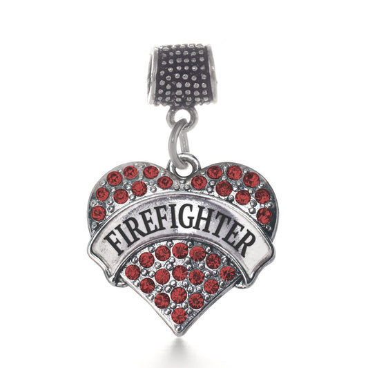 Silver Firefighter Red Pave Heart Memory Charm
