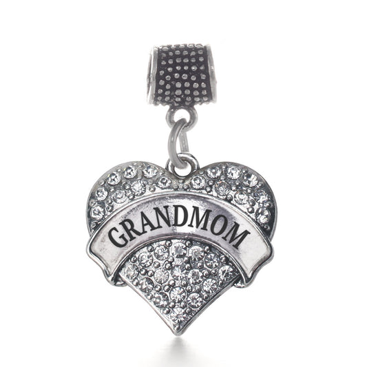 Silver Grandmom Pave Heart Memory Charm