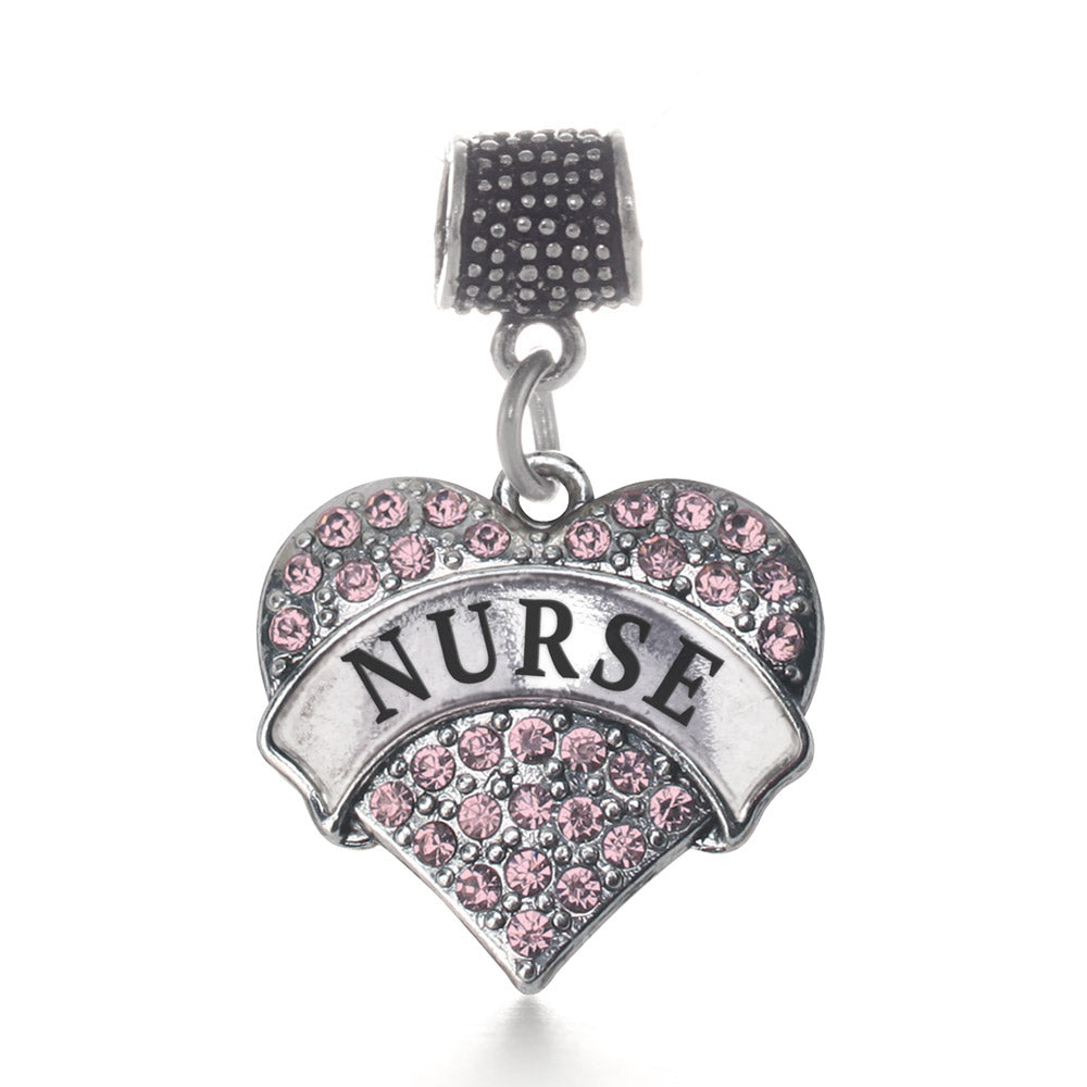 Silver Nurse Pink Pave Heart Memory Charm