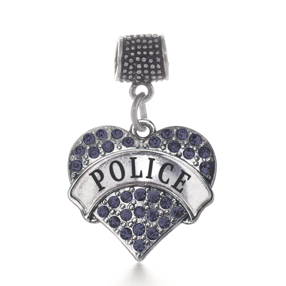 Silver Police Blue Pave Heart Memory Charm