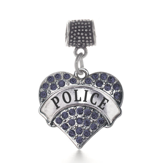 Silver Police Blue Pave Heart Memory Charm
