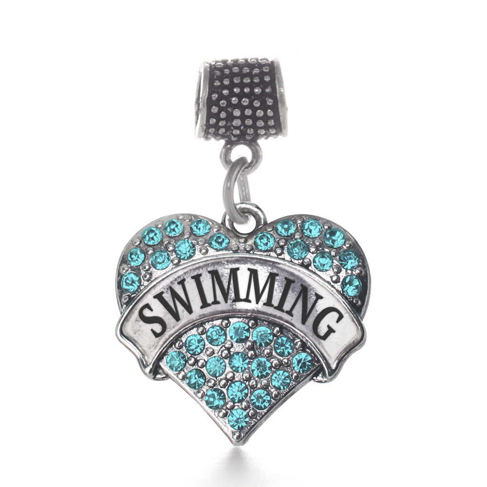 Silver Swimming Aqua Pave Heart Memory Charm
