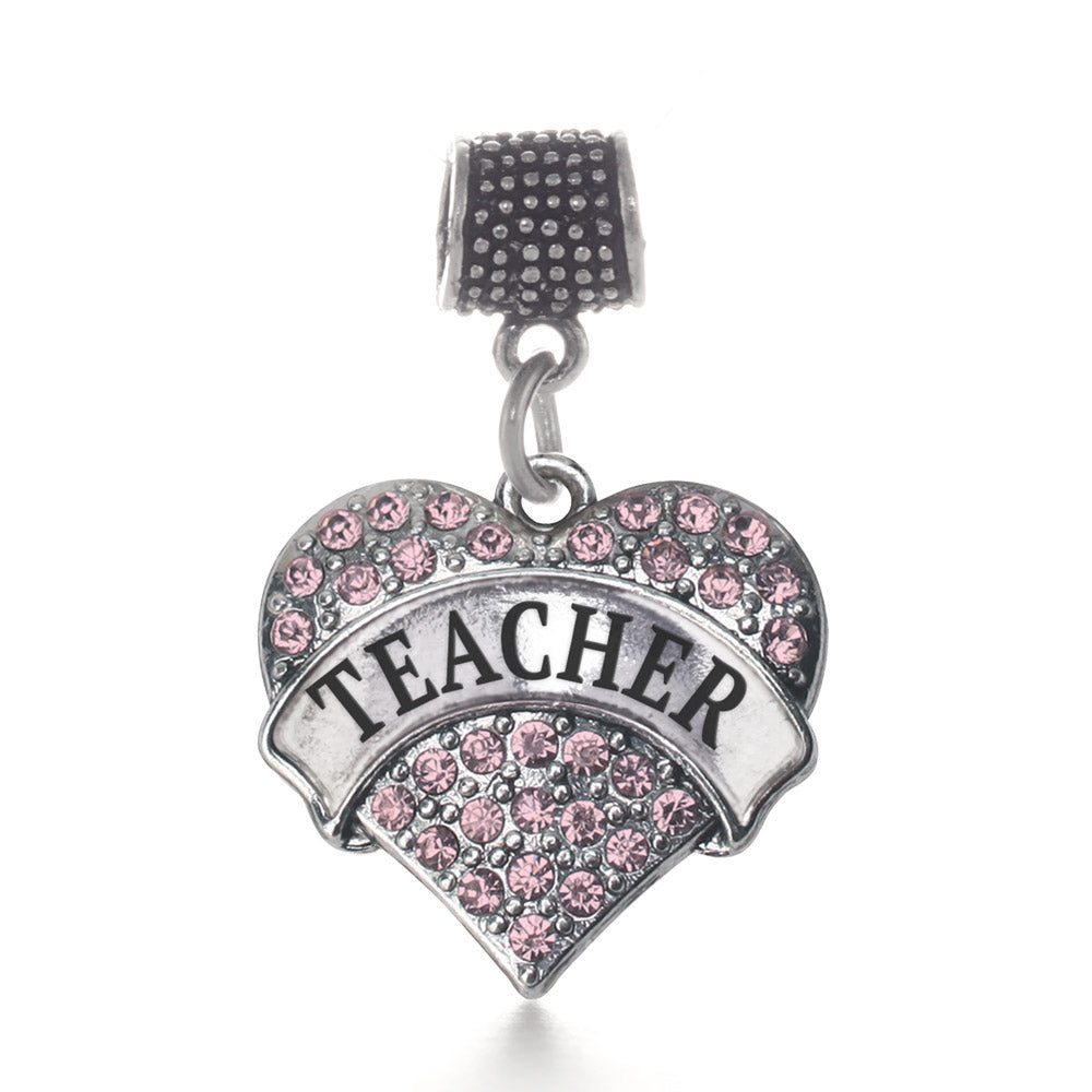 Silver Teacher Pink Pave Heart Memory Charm