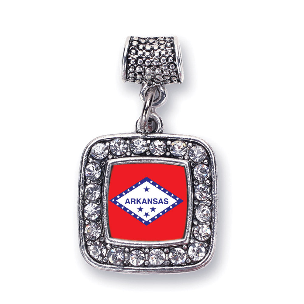 Silver Arkansas Flag Square Memory Charm