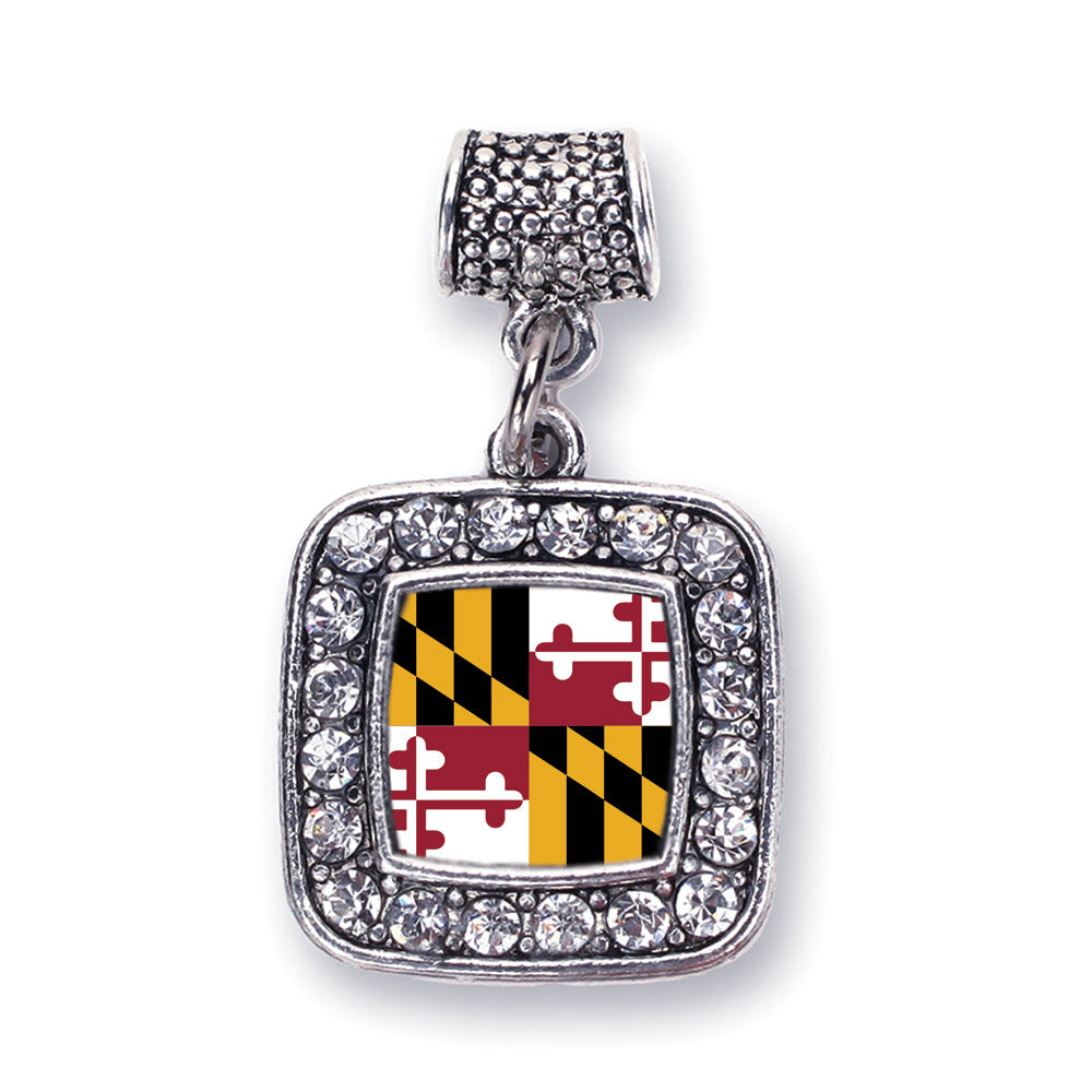 Silver Maryland Flag Square Memory Charm
