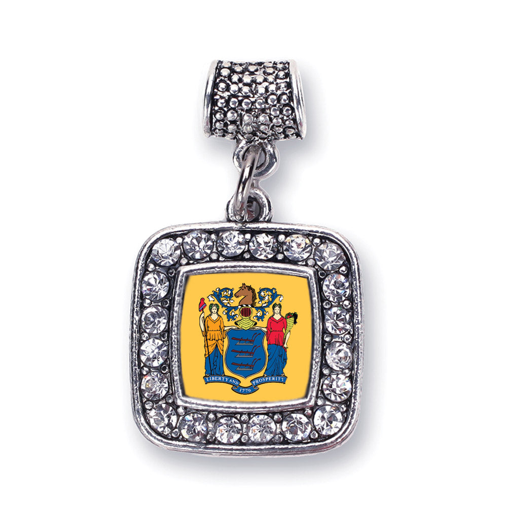Silver New Jersey Flag Square Memory Charm