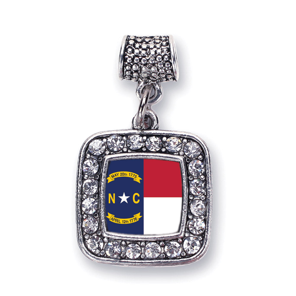 Silver North Carolina Flag Square Memory Charm