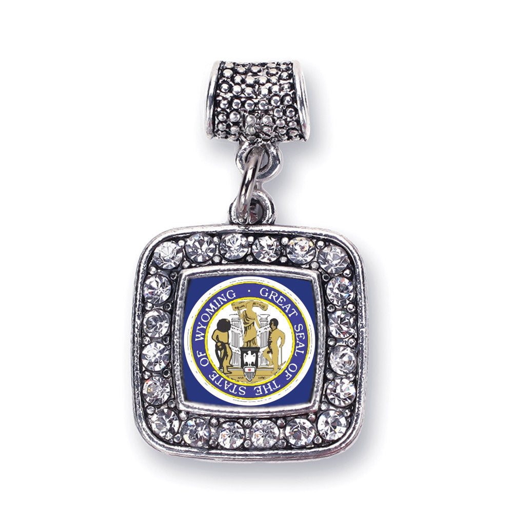 Silver Wyoming Flag Square Memory Charm