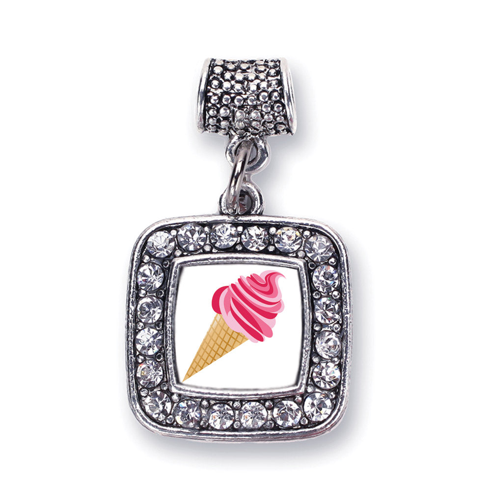 Silver Ice Cream Cone Lovers Square Memory Charm