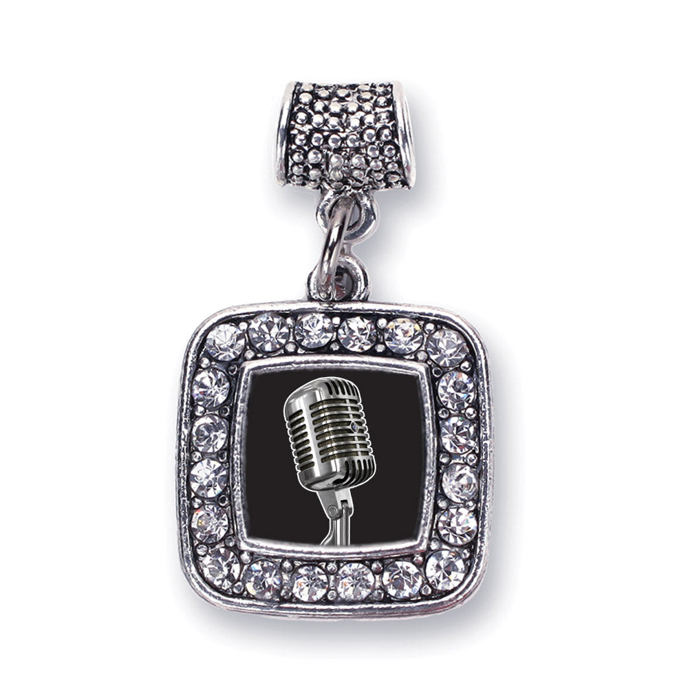 Silver Microphone Square Memory Charm