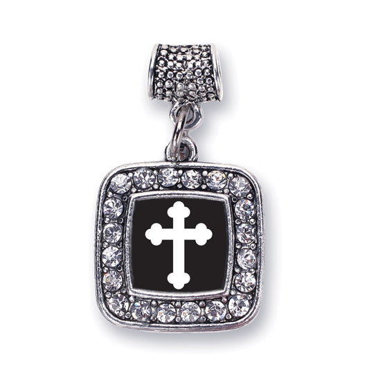 Silver Vintage Cross Square Memory Charm