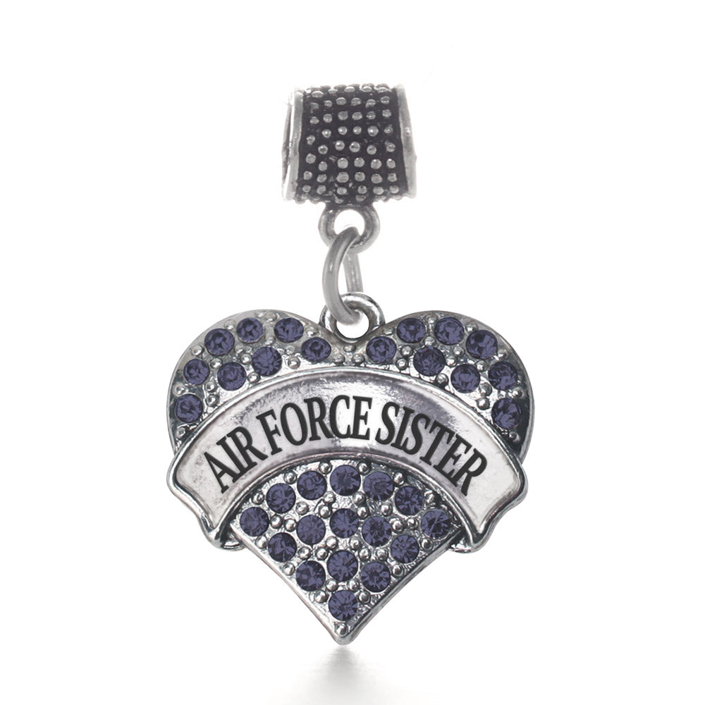 Silver Air Force Sister Blue Pave Heart Memory Charm