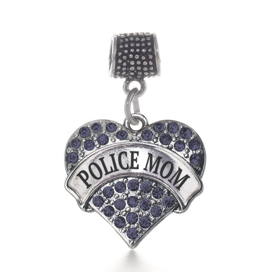 Silver Police Mom Blue Pave Heart Memory Charm