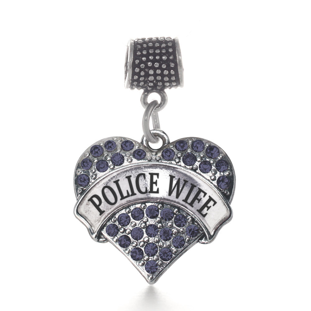 Silver Police Wife Blue Pave Heart Memory Charm