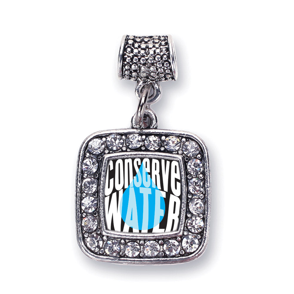 Silver Conserve Water Square Memory Charm