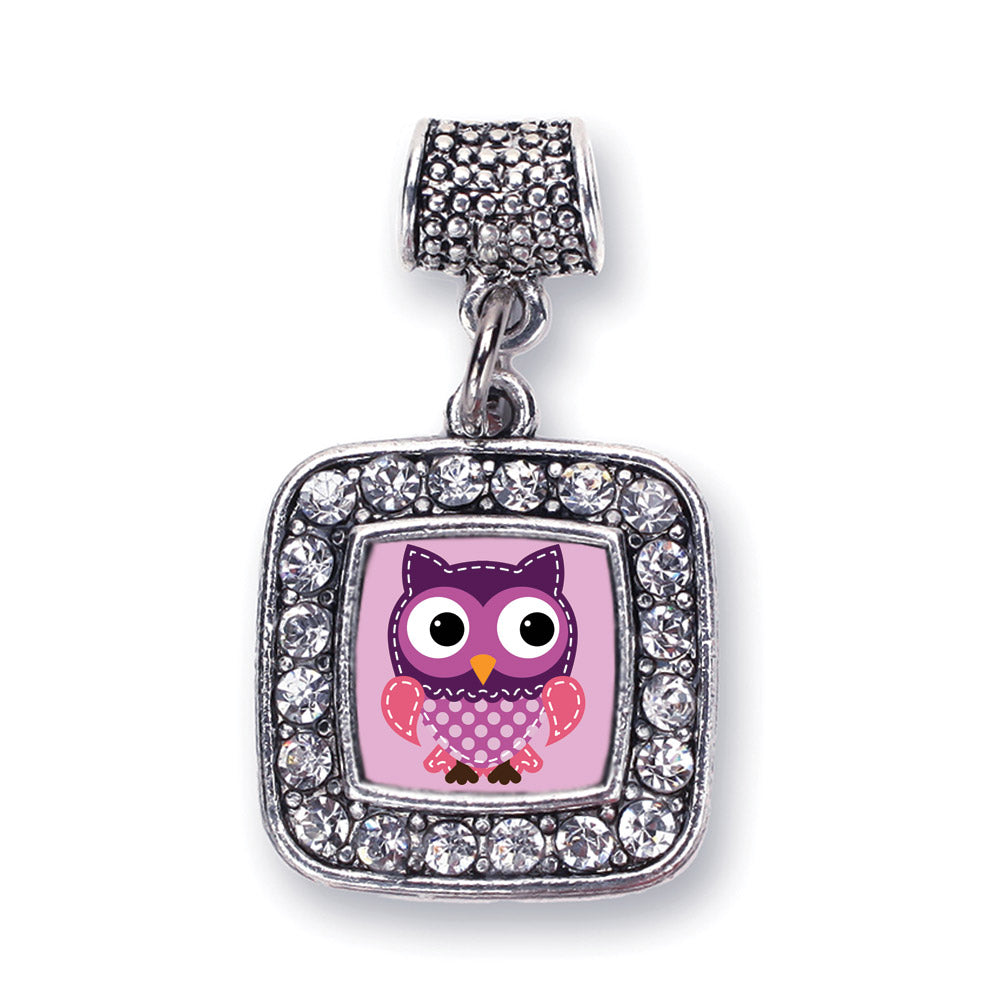 Silver Cute Owl Square Memory Charm