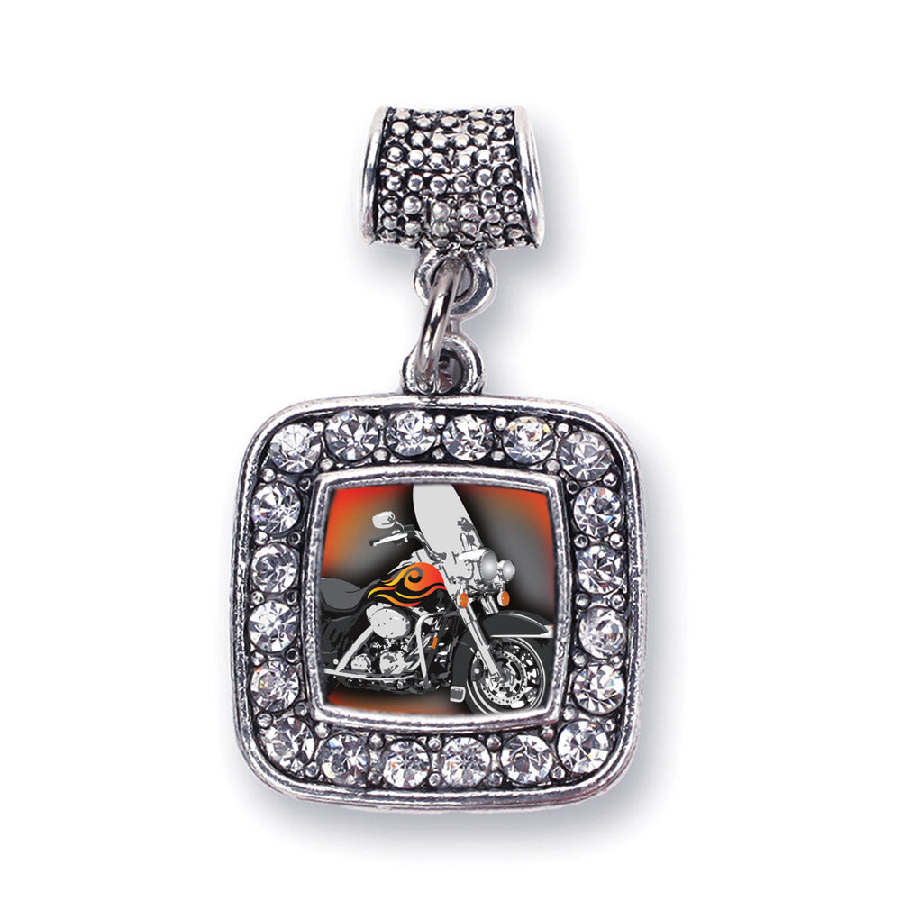 Silver Motorcycle Lovers Square Memory Charm