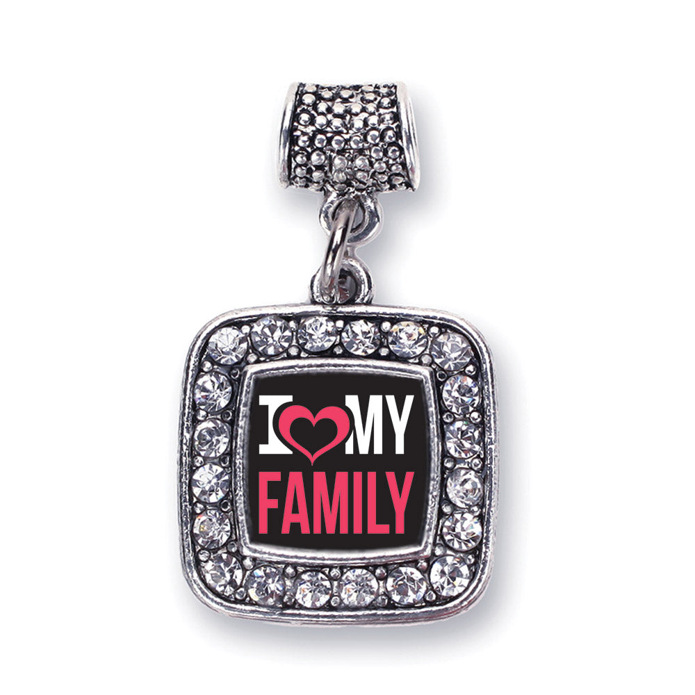 Silver I Love My Family Square Memory Charm