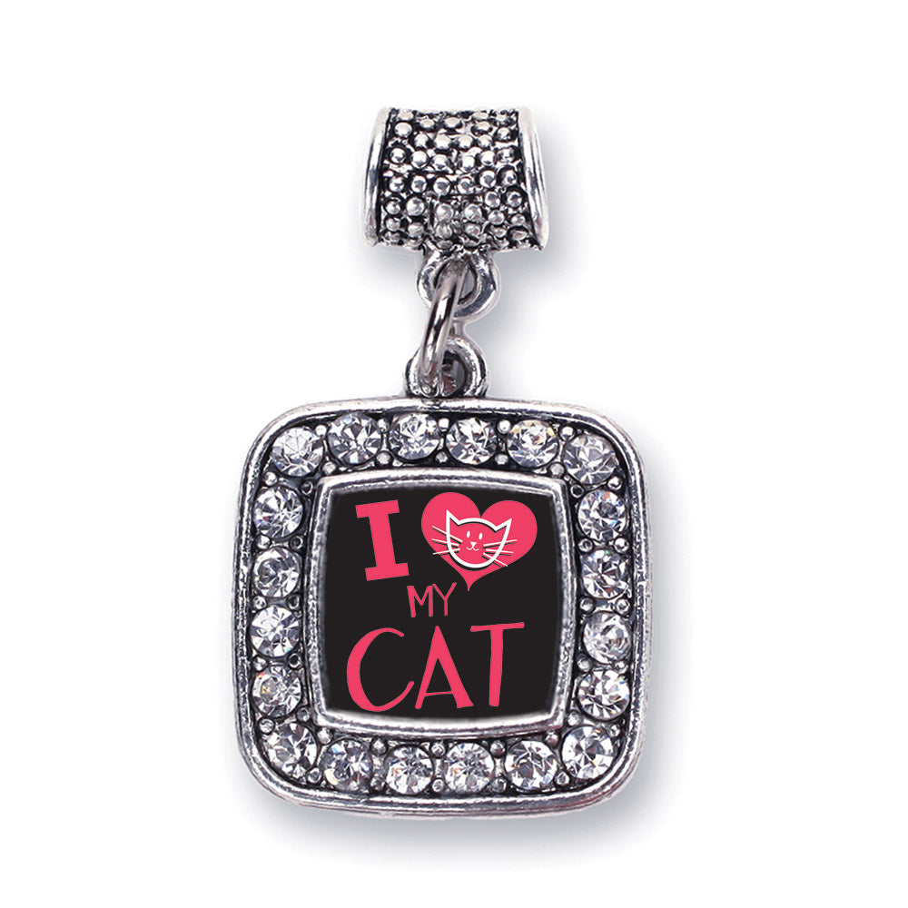 Silver I Love My Cat Square Memory Charm