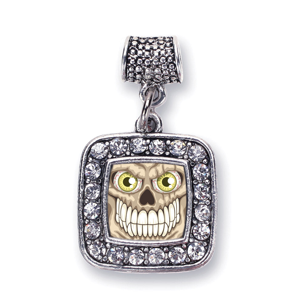 Silver Grinning Skull Square Memory Charm