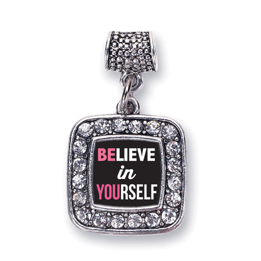 Silver Believe in Yourself Square Memory Charm