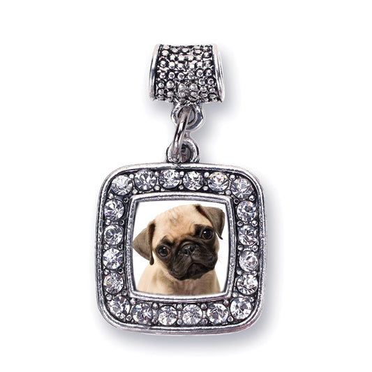 Silver Pug Square Memory Charm