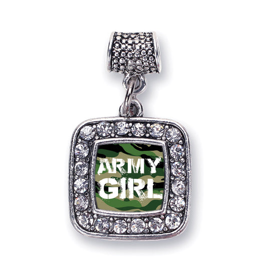 Silver Army Girl Square Memory Charm