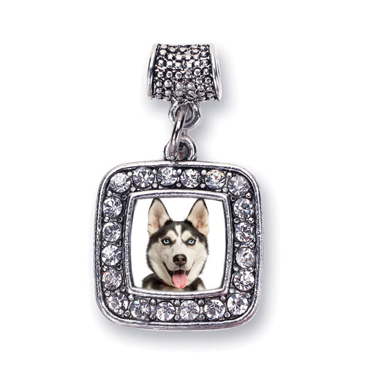 Silver Siberian Husky Square Memory Charm