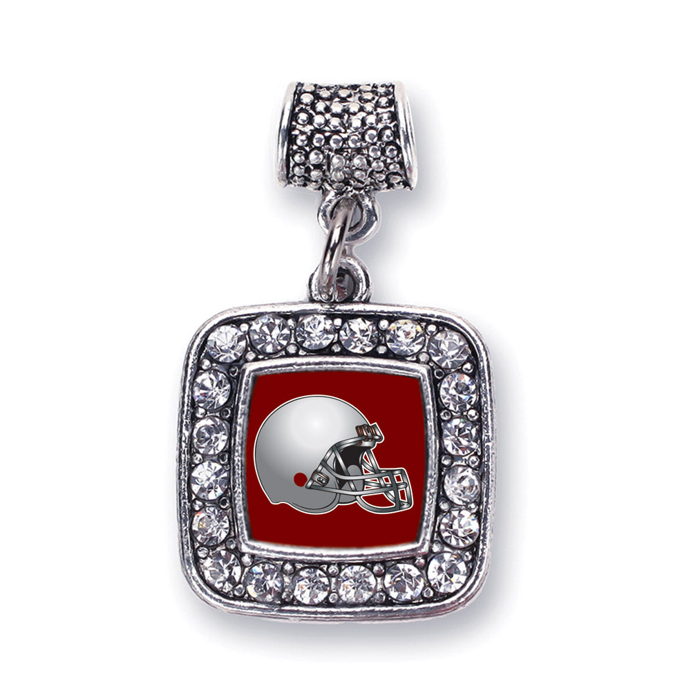 Silver Burgundy and Grey Team Helmet Square Memory Charm