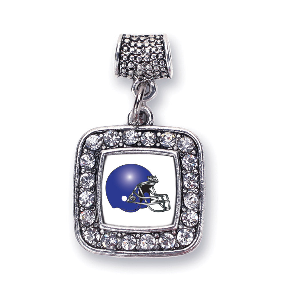 Silver White and Blue Team Helmet Square Memory Charm