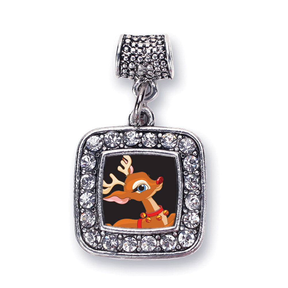 Silver Red Nosed Reindeer Square Memory Charm