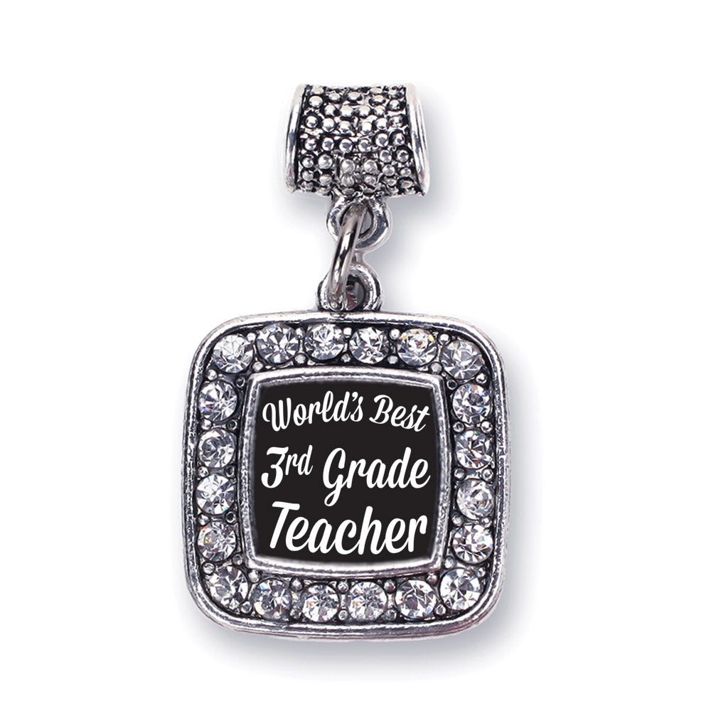 Silver World's Best 3rd Grade Teacher Square Memory Charm