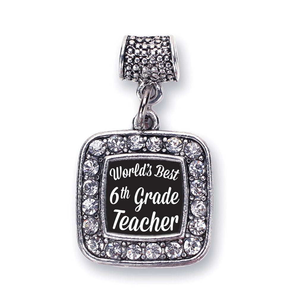 Silver World's Best 6th Grade Teacher Square Memory Charm