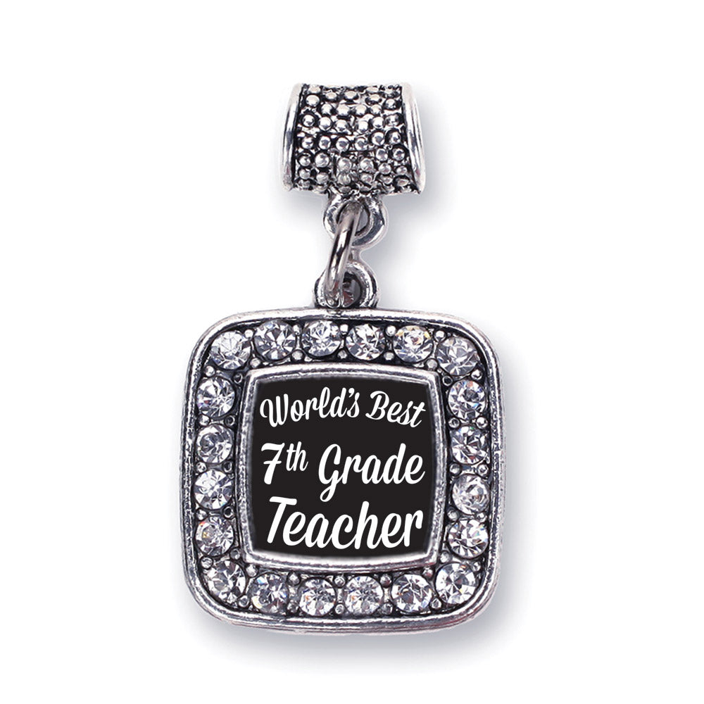 Silver World's Best 7th Grade Teacher Square Memory Charm