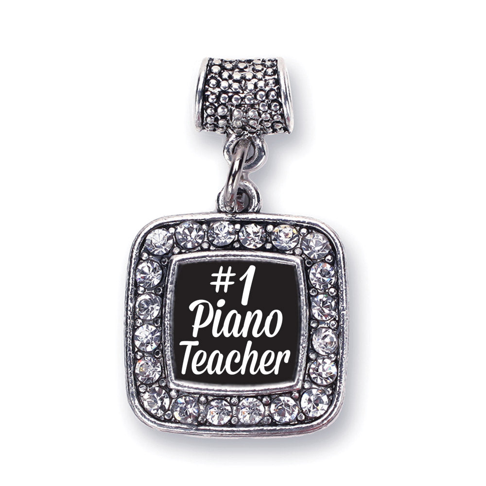 Silver #1 Piano Teacher Square Memory Charm