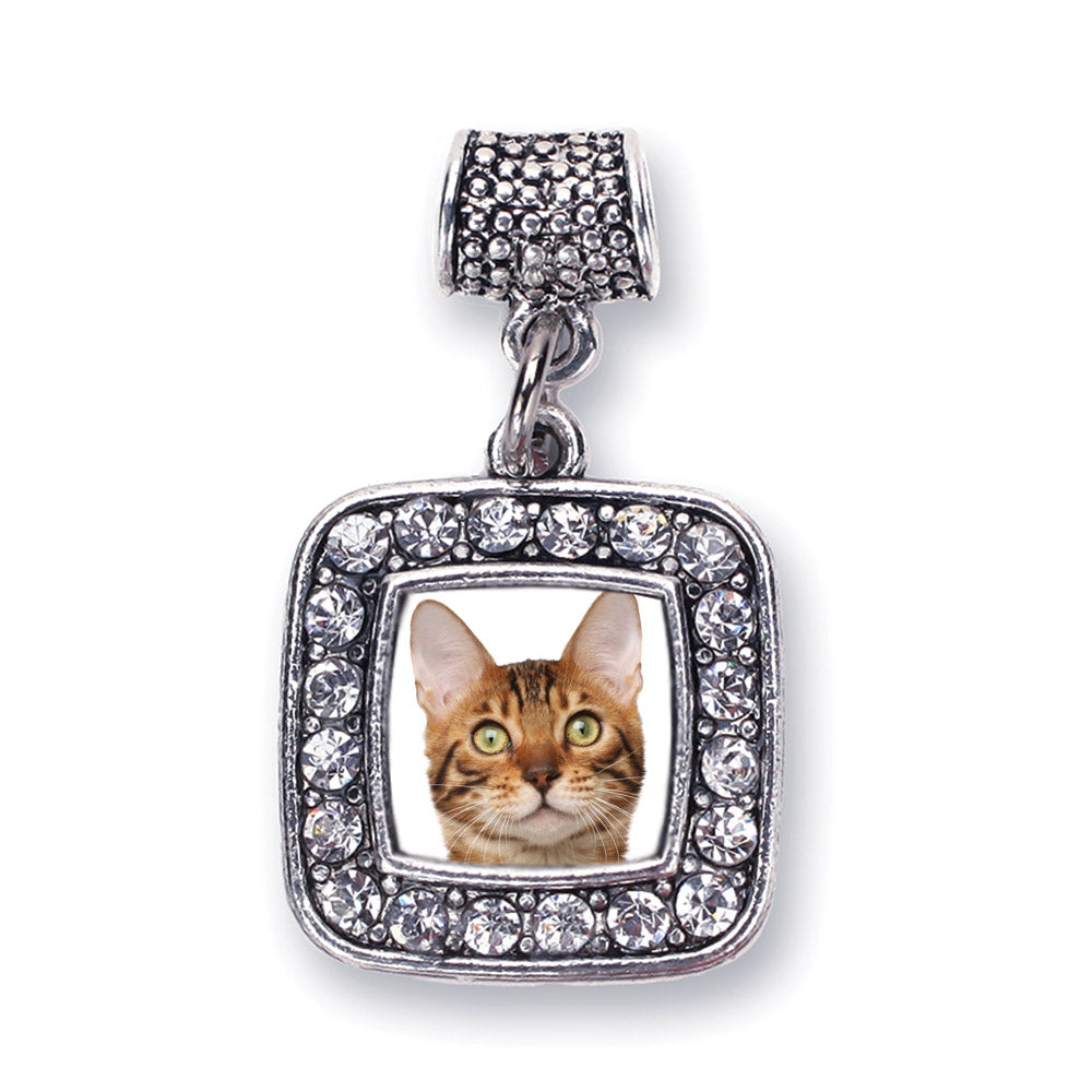 Silver Bengal Cat Square Memory Charm
