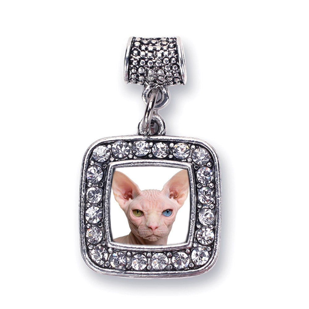 Silver Sphinx Cat Square Memory Charm