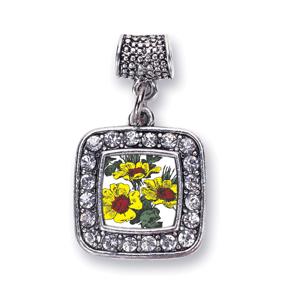 Silver Coreopsis Flower Square Memory Charm