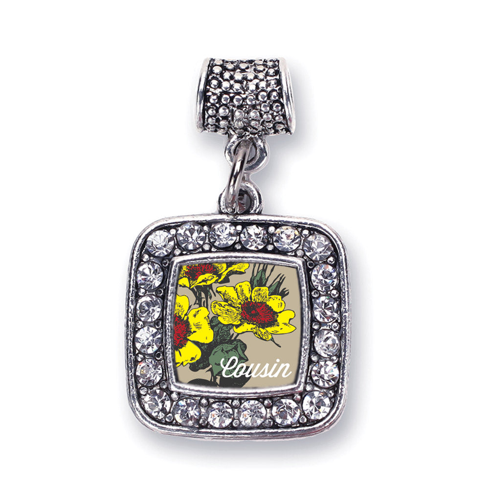 Silver Cousin Coreopsis Flower Square Memory Charm