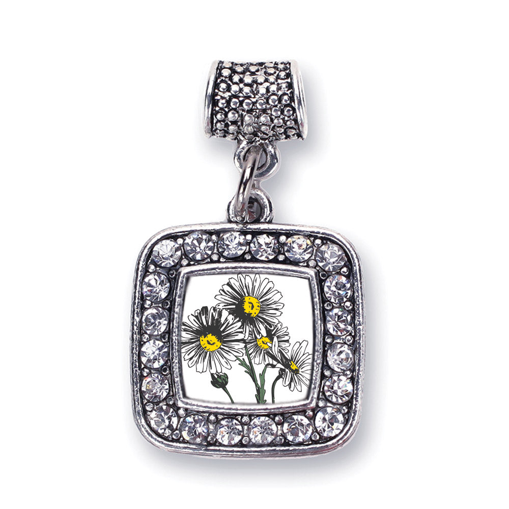 Silver Daisy Flower Square Memory Charm