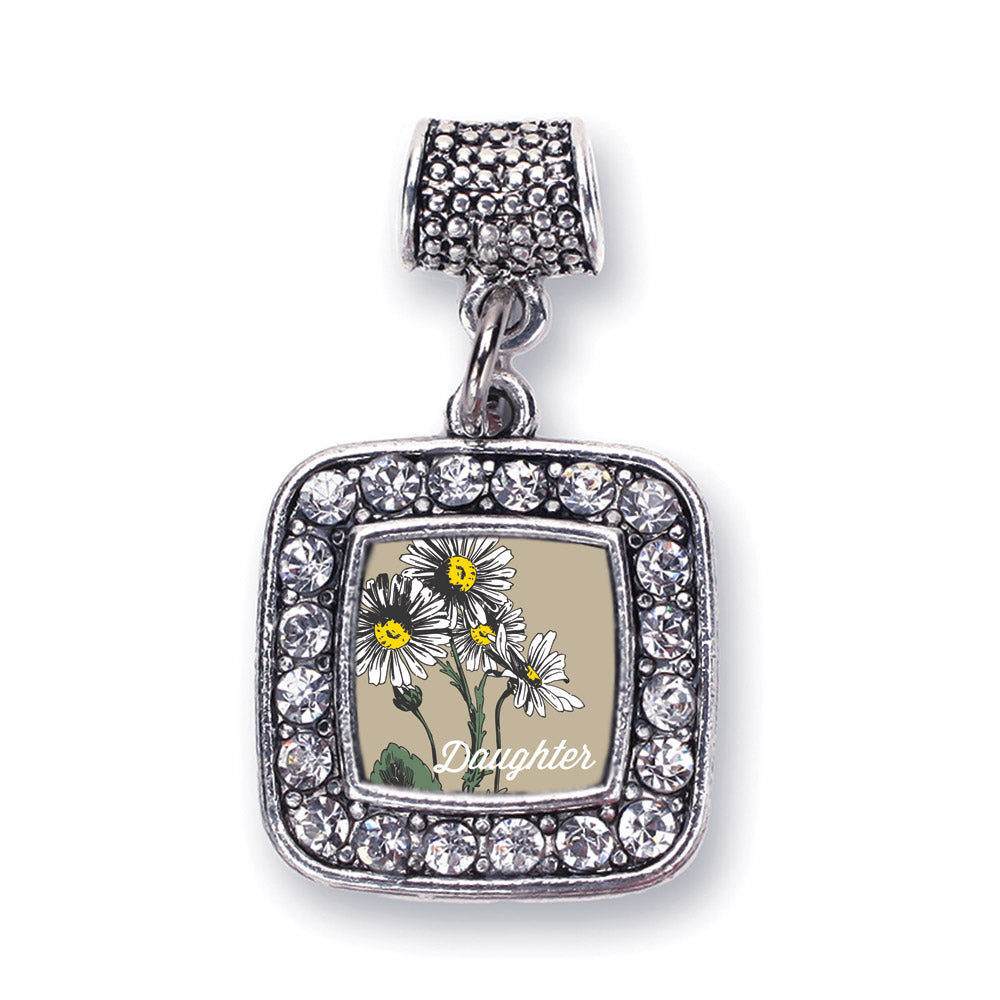 Silver Daughter Daisy Flower Square Memory Charm
