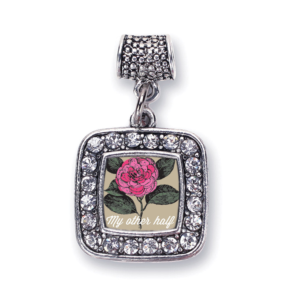 Silver My Other Half Camellia Flower Square Memory Charm