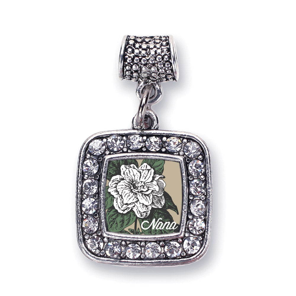 Silver Nana Gardenia Flower Square Memory Charm