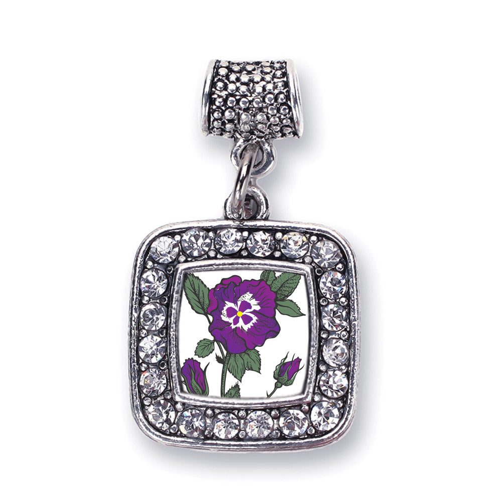 Silver Pansy Flower Square Memory Charm