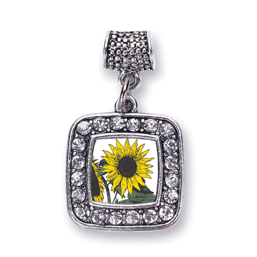 Silver Sunflower Square Memory Charm