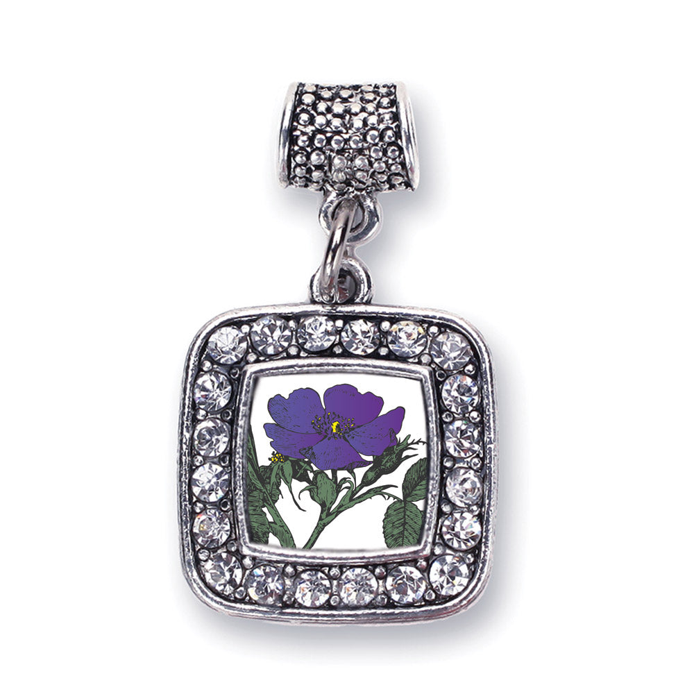 Silver Violet Flower Square Memory Charm