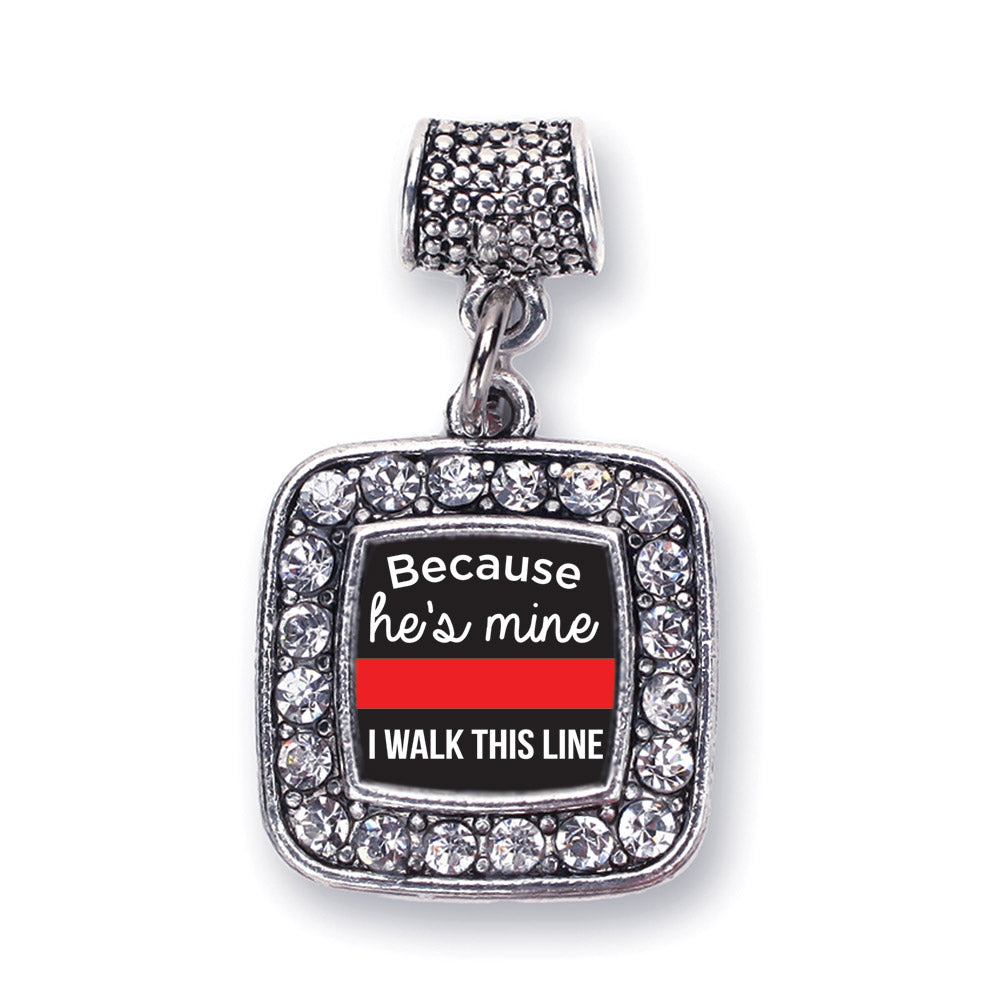 Silver Because He's Mine Red Line Square Memory Charm